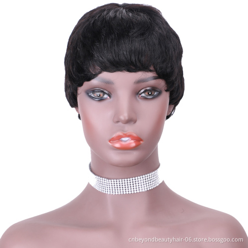 Pixie Cut Human Hair Wigs For Black Women Short Human Hair Wig With Bangs Brown Cheap Human Hair Wigs